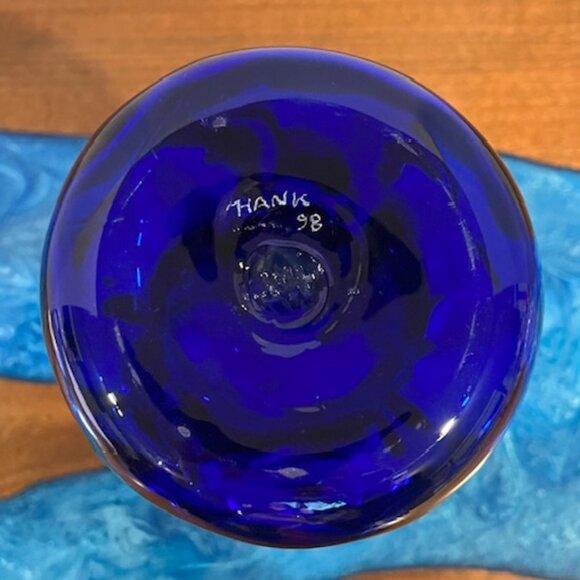 Hot Glass Works 11" Cobalt Blue Lily Pad Abstract Vase - Picture 10 of 12